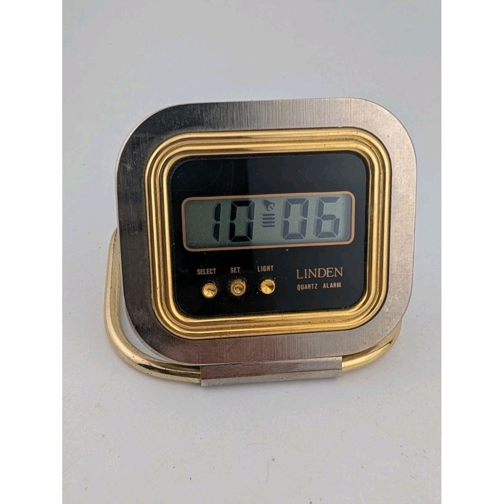 VTG Linden Digital Quartz Travel Alarm Clock Gold/Silver- New Battery